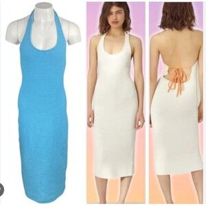 WILFRED Aritzia Phair Halter Dress Sz Large Aqua Blue